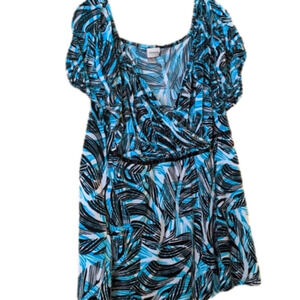 Vintage Venezia Turquoise Black V Neck Blouse 18/20